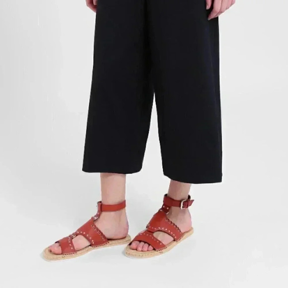 NWOT SEE BY CHLOÉ Yuna Rust Red Orange Espadrille Ankle Leather Sandals Size 8 - Picture 2 of 10